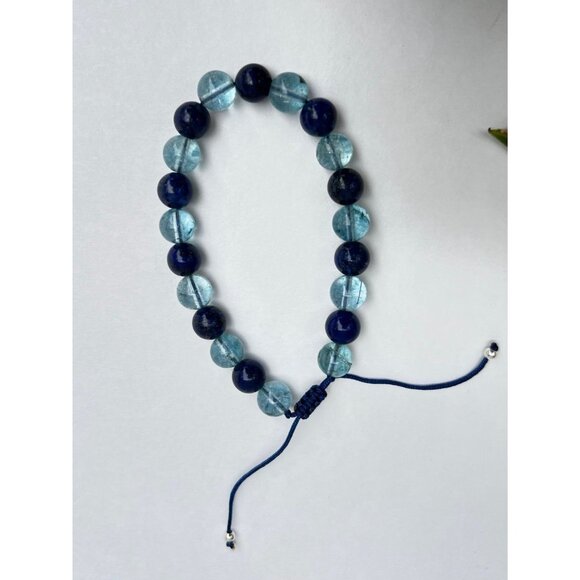 Lapis Lazuli - Aquamarine With Silver handcrafted bracelet - Picture 7 of 12